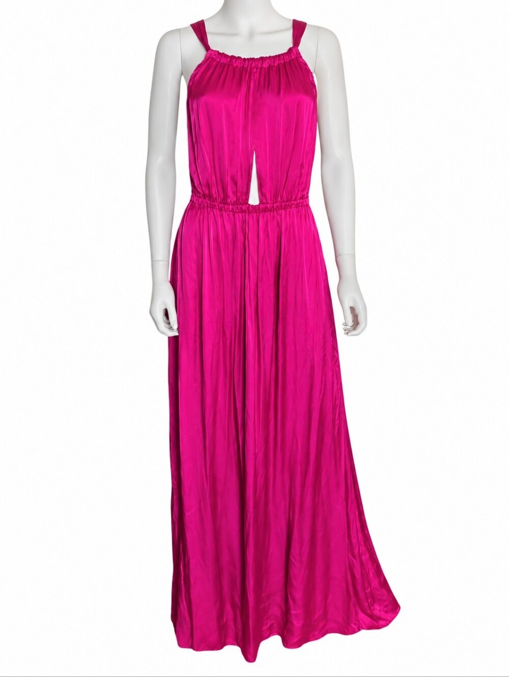 RAQUEL ALLEGRA | Magenta Hammered Satin Keyhole Halter Maxi Dress Size 0